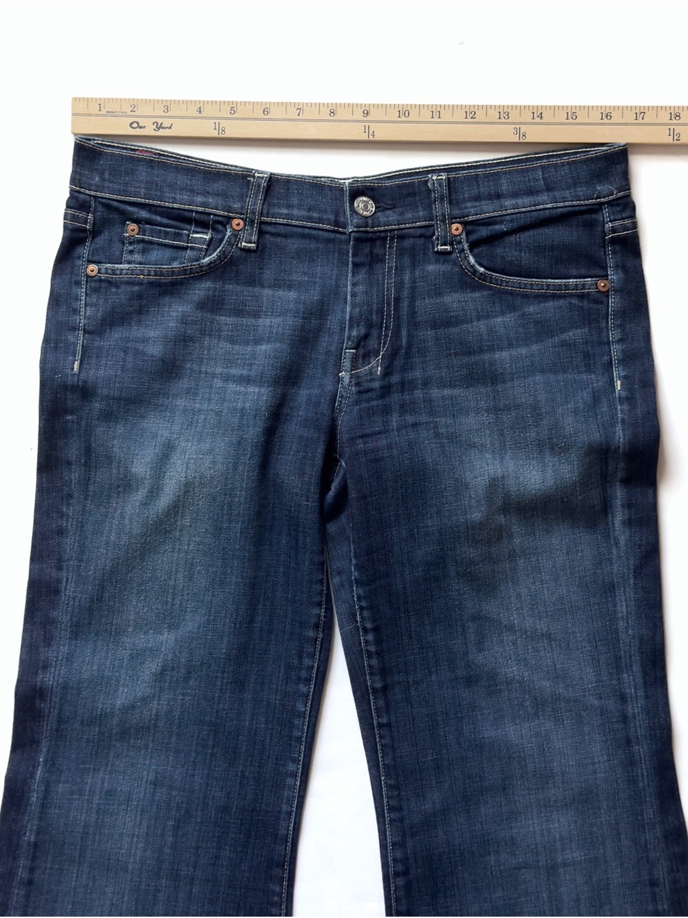 7 For All Mankind Dojo Jeans Womens 30 Flare Wide Leg Boho Dark Wash Denim - Picture 9 of 13